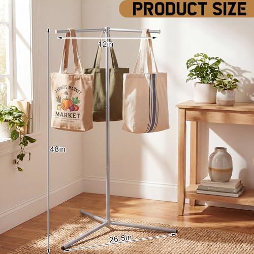 LEIFIDE 48 x 26.5 3-way Straight Arm Bag Rack Stand with Storage Bag Heavy Duty Metal Shopping Garment Rack Tote Bags Holder Stand for Vendor Retail Store Craft Fair Mall Boutique Trade Show(Silver) - color: Silver