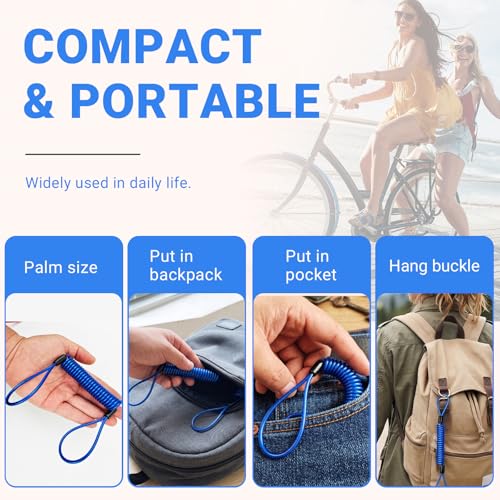 Security Cable Lock 2 Pack, 5FT Self-Coiling Stainless Steel Double Loop Cable, Flexible Anti-Theft Wire for Luggage, Bike, Helmet & Travel Gear (Blue) - color: Blue