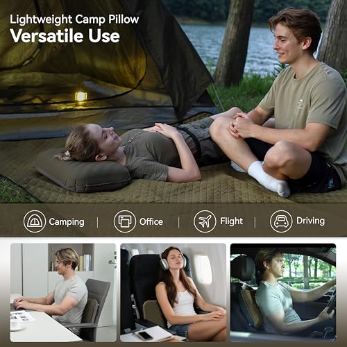 MARCHWAY Lightweight Compact Inflatable Camping Pillow with Soft Foam Top - color: Green