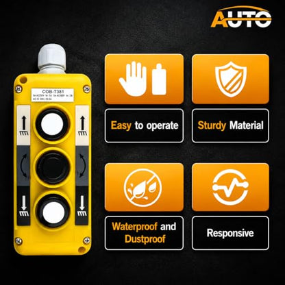 Waterproof Industrial 3 Button Electric Hoist Crane Pushbutton Switches with Box Holder COB Industrial Up Down Driving Push Button Switch Control