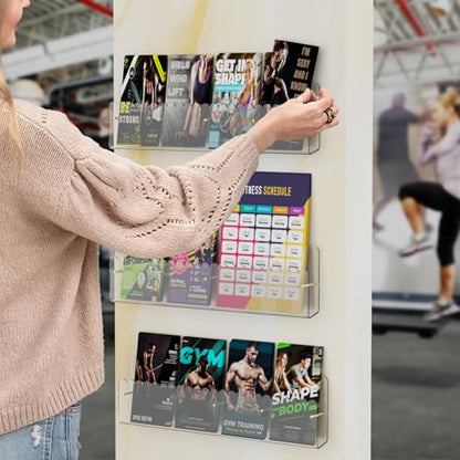 Brochure Holder Wall Mount, 2 Pack Acrylic Modular Flyer with Adjustable Magnetic Golden Bolt, Wavy Lace Pamphlet Display Stand for Organizer Trifold Flyer, Document, Leaflet, 4 Slots - color: 4 Slots