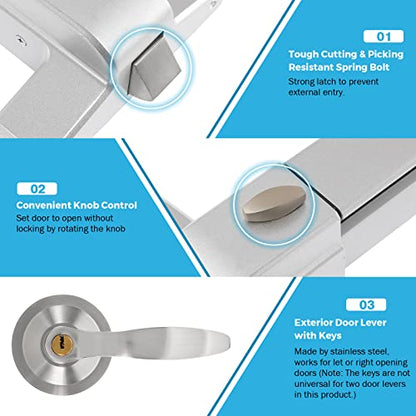 IRONWALLS 32" Panic Bar with Vertical Rod & 2-Pack 27.5" Commercial Door Push Bar Panic Exit Device with Door Lever Keyed Different, Heavy Duty Stainless Steel Panic Exit Hardware for Double Doors