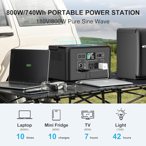 800W Portable Power Station, 740Wh Solar Generator for Camping - color: Black White