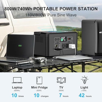 800W Portable Power Station, 740Wh Solar Generator for Camping - color: Black White