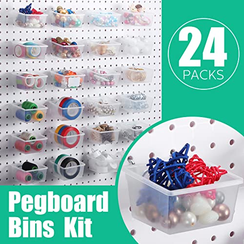Unittype 24 Set Clear Pegboard Bins Baskets with Hooks Sticker Label Pen