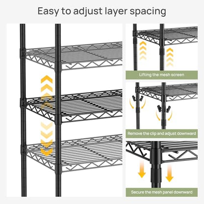 Golpart 6Tier Adjustable Storage Shelves Metal Wire Shelving Standing Shelf - color: Black, size: 6-tier-12"Dx22"Wx69"H