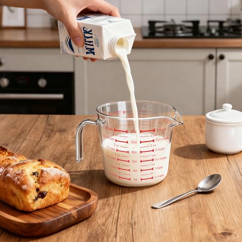 BCnmviku Glass Measuring Cups 24oz/3Cup/700ml High Borosilicate [Insulated Handle | V-Shaped Spout]For Prepping Baking and Cooking Preheated Oven Dishwasher Freezer and Microwave Safe - size: 700ml