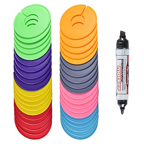 AMT 40 Pack Closet Dividers, Clothing Dividers, Round Clothes Size Dividers for Closets with Double Ended Marker Pen (Blank) (40 Pack - Color) - size: 40 Pack - Color