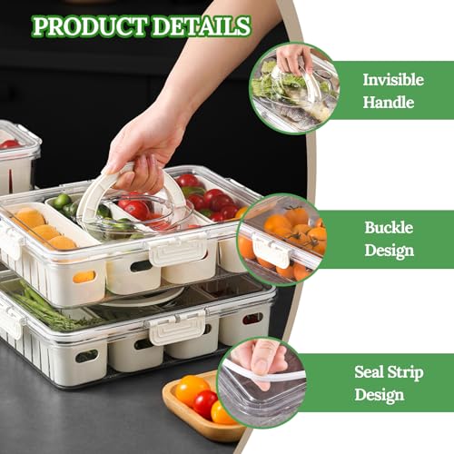 Salad Bar Containers for Fridge with Lid Handle, Fruit Storage Veggie Tray - color: 4 Colanders