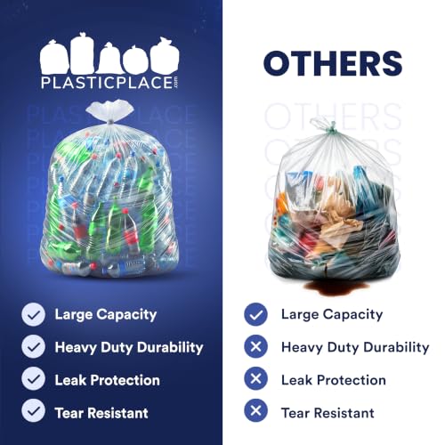 Plasticplace 65 Gallon Trash Bags │ 2.7 Mil │ Clear Heavy Duty Garbage Can Liners │ 50” x 48” (25 Count) - color: Clear, size: 1 Count (Pack of 25)