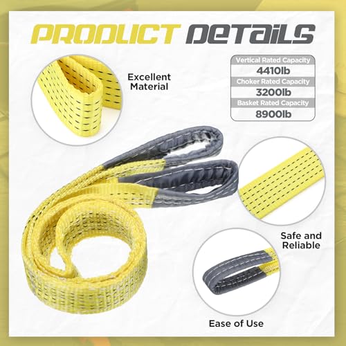 4 Pcs Lift Sling Straps, Yellow, 2'' X 4',8900lb - color: Yellow, size: 2'' X 4',8900lb