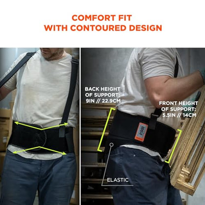 Ergodyne ProFlex 1600 Back Support Brace, 9" Extended Support, High Cut Front For Mobility, Small,Black - size: Small