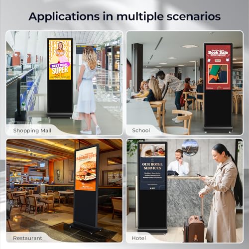 32/43/55/65 Inch 4K Digital Signage Display, LCD Screen Advertising Display Kiosk Interactive Totem Floor Standing Auto AD Player with USB/HDMI/WiFi Android OS (55'' Touch Screen) - size: 55-Inch, style: Touch Kiosk