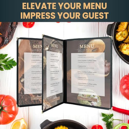 Menu Covers 8.5 x 11 Inch, Clear View Menu Holder (3 Page 6 View) - size: 3 page 6 view