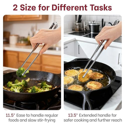Precise Serrated Non-Slip Tips Cooking Tongs 2 Set (11.5" & 13.5") - size: 11.5"+13.5"