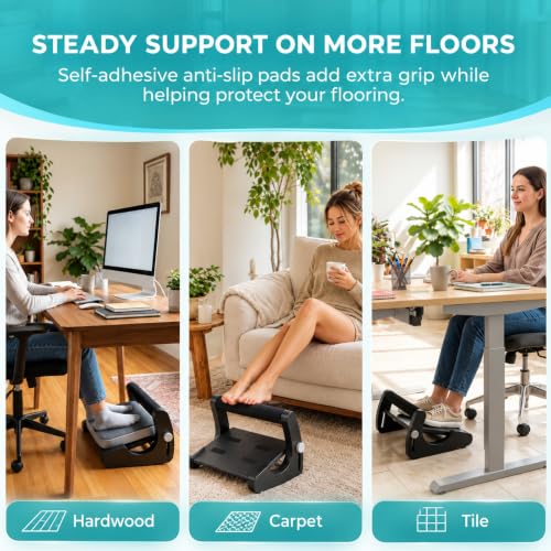 5-Level Adjustable Foot Rest Under Desk, Ergonomic Footrest with Removable Memory Foam and Massage Nodules, Sturdy Office Foot Stool and Leg Support for Work & Home, Non-Slip Base, Black