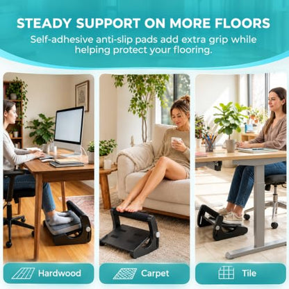 5-Level Adjustable Foot Rest Under Desk, Ergonomic Footrest with Removable Memory Foam and Massage Nodules, Sturdy Office Foot Stool and Leg Support for Work & Home, Non-Slip Base, Black