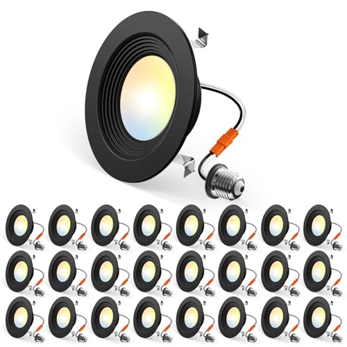 Amico 24 Pack 4 inch 5CCT LED Recessed Lighting, Retrofit Can Lights, Black - color: Black, size: 4 Inch