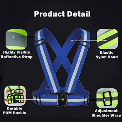 Reflective Strap Safety Vest Gear - 2-10 Pack Adjustable High Visible Reflective Running Gear for Women Men Night - color: Blue x2