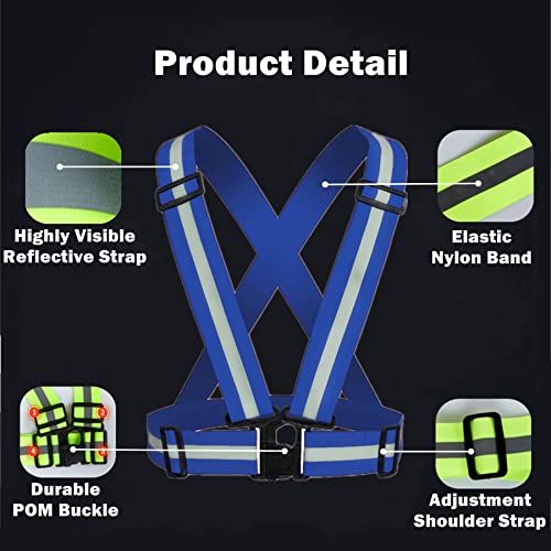 Reflective Strap Safety Vest Gear - 2-10 Pack Adjustable High Visible Reflective Running Gear for Women Men Night - color: Blue x10