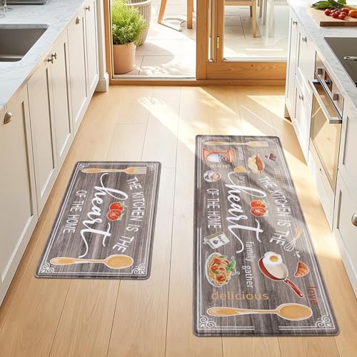 Yamaziot Anti Fatigue Kitchen Rug Set of 2, Non-Slip Cushioned Floor Mats - color: Brown, size: 20"x32"+20"x59"