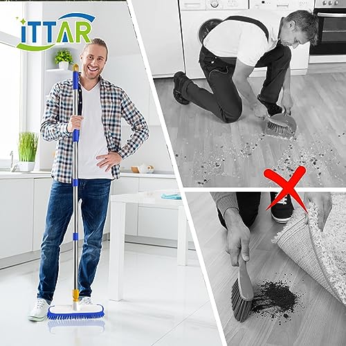 ITTAR 55" Extendable Floor Scrub Brush, 12" Wide Heavy-Duty 2-in-1 Scrub & Squeegee Deck Brush for Tile Grout Shower Floor, Kitchen, Restaurant, Patio & Garage Cleaning - color: Blue