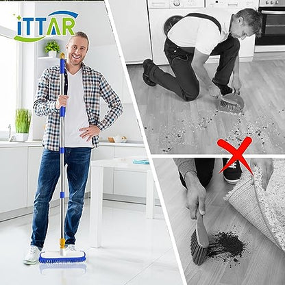 ITTAR 55" Extendable Floor Scrub Brush, 12" Wide Heavy-Duty 2-in-1 Scrub & Squeegee Deck Brush for Tile Grout Shower Floor, Kitchen, Restaurant, Patio & Garage Cleaning - color: Blue