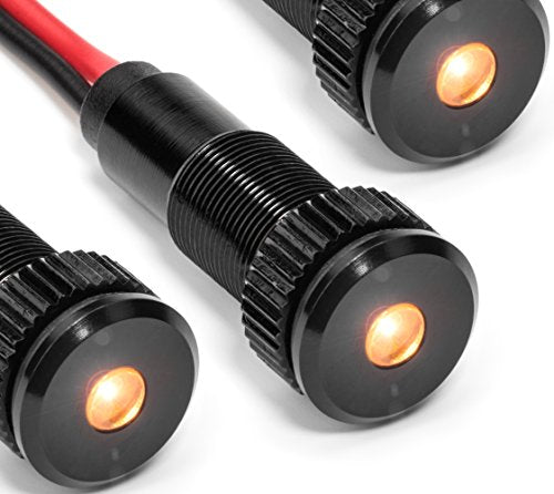 3 Pack of PLUG-N-PLAY Instrument Cluster LED Indicator Light Dash Bulbs. Aluminum Pilot Lights. Color Acrylic Lens. Flush Panel Mount 5/16" 8mm 12V for Speedometer Odometer (Black Bezel, Amber LED) - color: Black Bezel, Amber LED, size: 3 Pack