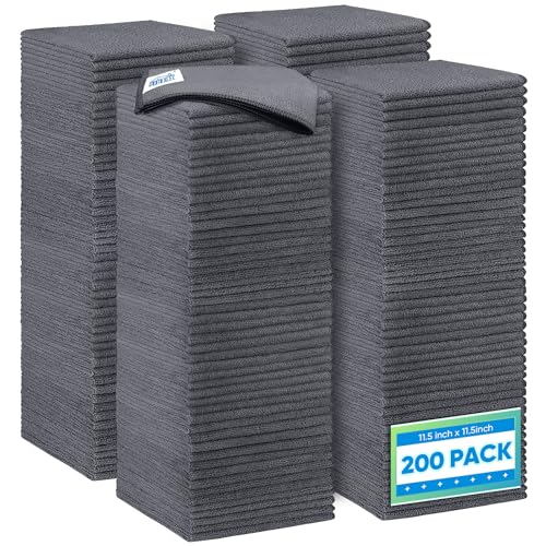 HOMEXCEL Grey Microfiber Cleaning Cloth 200 Pack, 11.5 x 11.5 inch Bulk Shop Towels | Reusable Cleaning Rags for Cars, Kitchen, Window, Garage and House, Ultra Absorbent, Lint Free, Streak Free - color: Grey, size: 11.5 x 11.5 Inch