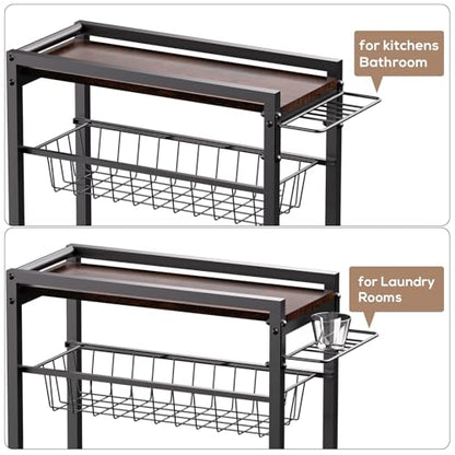 4 Tier Slim Rolling Storage Cart with Pull-Out Baskets, Narrow Sliding Storage Slim Laundry Rolling Cart Between Washer and Dryer - color: Black