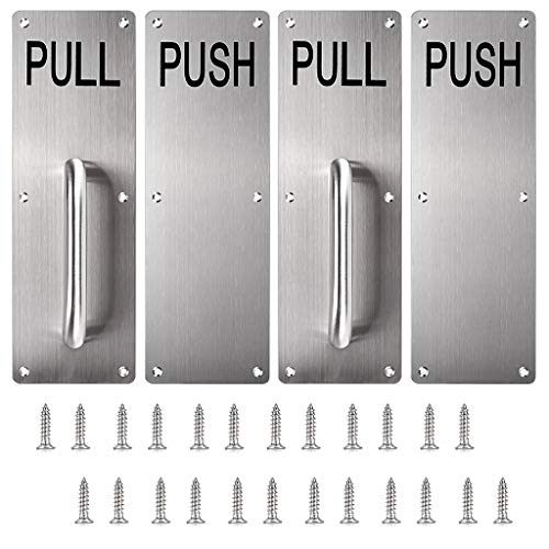 Sumnacon 12 Inch Stainess Steel Door Handle Pull and Push Plate Silver 2 Sets-for Home/Office/Warehouse/Public Places and Suitable of Wooden/Composite Door with Screws - color: Silver