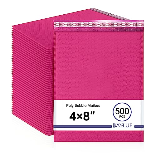 Hot Pink Bubble Mailers 4x8, Self Seal Poly Padded Envelopes #000, 500 Pack - color: Hot Pink, size: 4"x8" / 500 Pack
