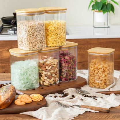 D2scrma 37oz/1.2Qt Square Glass Storage Containers with Lids 4-Pack - size: 37oz*4(Striped)