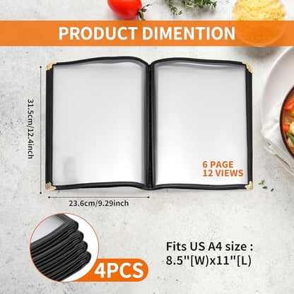 4 Pcs 8.5 X 11 Inch Restaurant Menu Covers, 6 Page 12 View