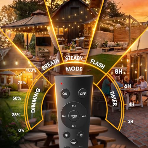 addlon 25FT LED Outdoor String Lights, Waterproof Dimmable Bulbs for Patio - size: 25FT(8 Sockets)