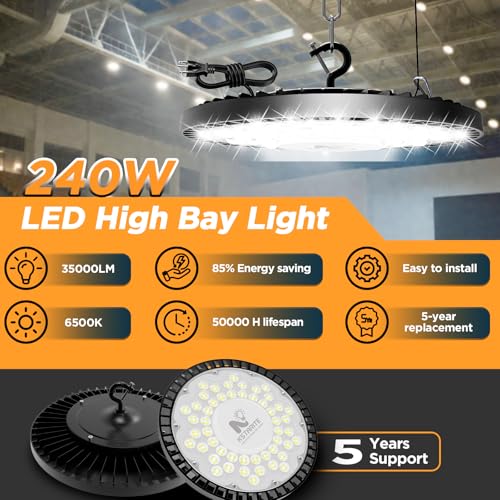 240W UFO High Bay LED Shop Lights, 6 Pack 35000LM Garage Lights - size: 240-6PACK