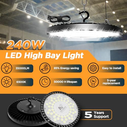 240W UFO High Bay LED Shop Lights, 6 Pack 35000LM Garage Lights - size: 240-6PACK
