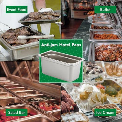 HECMAC 6 Pack Anti-Jam Hotel Pans, 1/3 Size 6 Inch Deep, Commercial Stainless Steel Chafing Steam Table Pan, Catering Storage Metal Food Pan, 23 Gauge - size: 1/3 Size, 6" Deep