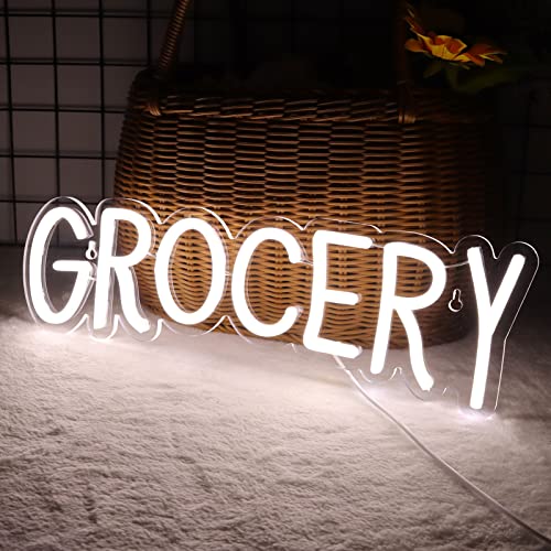 Grocery Neon Signs for Wall Decor Neon Lights for Bedroom Led Business Signs Suitable for Variety Store Groceries Christmas Birthday Party 5V Power Adapter, 16.2 * 4.9 Inch(White) - color: Grocery