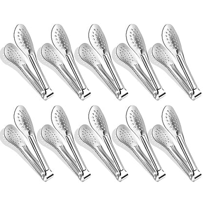 10PCS 5 Inch mini tongs Serving Tongs Small Kitchen Tongs Silver - size: 5 Inch
