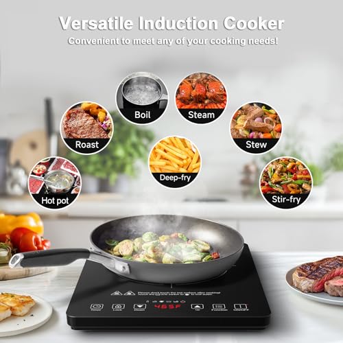 AMZCHEF Portable Induction Cooktop with 4 Preset Menus, 20 Temperature & Power Settings,1800W Countertop Burner, Safety Functions,4H Timer, Electric Hot Plate for Kitchen, RV, Apartment, Room