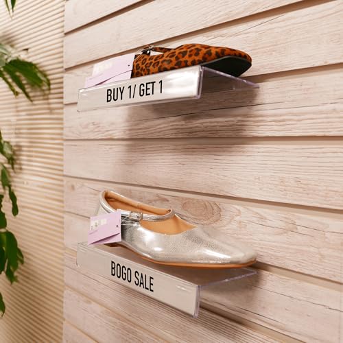 Slatwall Flat Clear Acrylic Shoe Shelf w/ 1.25" H x 10" L Sign Holding Slot, 4" D x 10" L, 20 Pack - size: 20 Pack