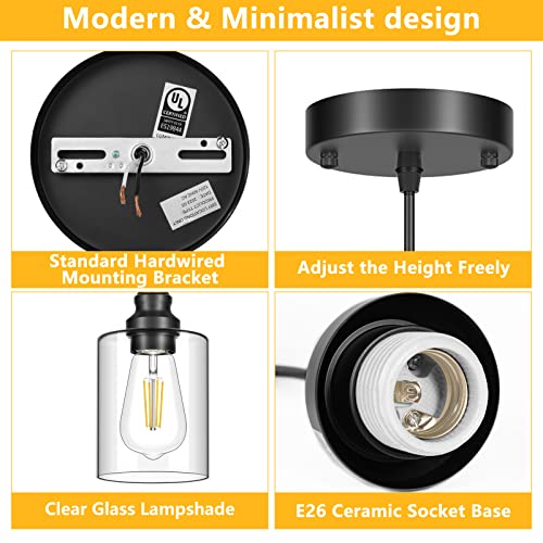 Licperron 2 Pack Modern Black Pendant Lighting, Clear Glass Shade Pendant Lights Kitchen Island, Hanging Ceiling Light Fixture, Farmhouse Pendant Lighting for Dining Room Bedroom Bar Office - size: 2-Pack