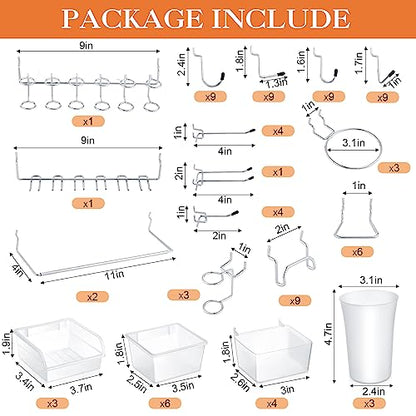 Zubebe 106 Pcs Pegboard Hooks Assortment with Bins, Silver, Clear