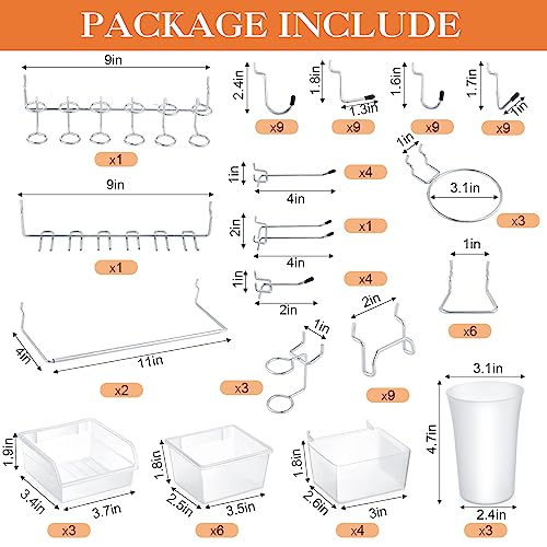 Zubebe 106 Pcs Pegboard Hooks Assortment with Bins, Silver, Clear