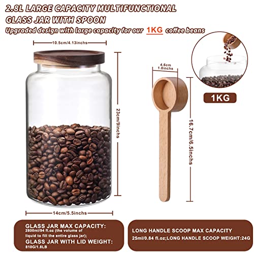 Large Glass Coffee Storage Jar with Lids Spoon Thicken Glass Coffee Canister Borosilicate Glass Food Containers for Ground Coffee Beans Nut Pasta Sugar Candy Spice Rice Loose Tea (2800ml/94oz) - color: 2800ml/94oz