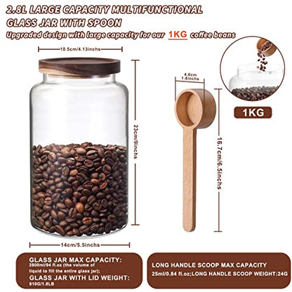 Large Glass Coffee Storage Jar with Lids Spoon Thicken Glass Coffee Canister Borosilicate Glass Food Containers for Ground Coffee Beans Nut Pasta Sugar Candy Spice Rice Loose Tea (2800ml/94oz) - color: 2800ml/94oz