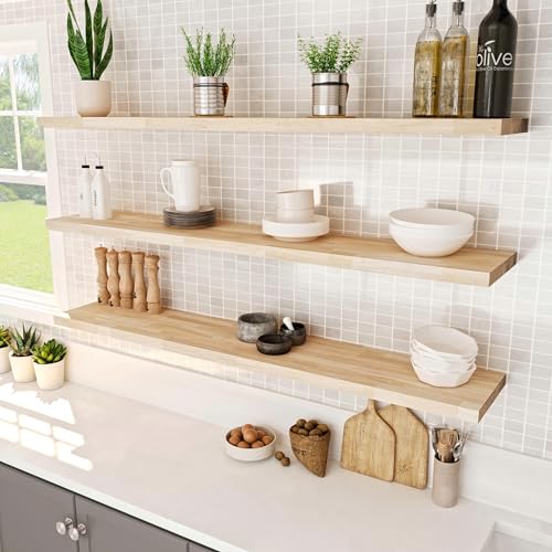 Howizz Wood Butcher Block Shelf 12" x 3ft x 1.5" Inches, Hevea Unfinished Solid Wood Countertop Shelf Board. - size: 36"L x 12"W x 1.5"Th