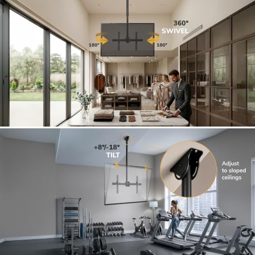 Mount-It! Ceiling TV Mount for 32-75 Inch TVs, Telescoping Pole 41.7-61.7 in, Tilt Swivel 360, VESA 600x400, 110 lb Capacity, Alloy Steel (MI-509L), Black - color: Black, size: 5 Feet
