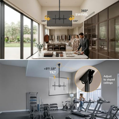 Mount-It! Ceiling TV Mount for 32-75 Inch TVs, Telescoping Pole 41.7-61.7 in, Tilt Swivel 360, VESA 600x400, 110 lb Capacity, Alloy Steel (MI-509L), Black - color: Black, size: 5 Feet